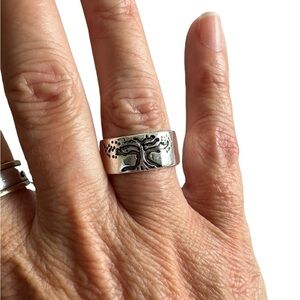 Boho Style Silver Tree of Life Band Ring